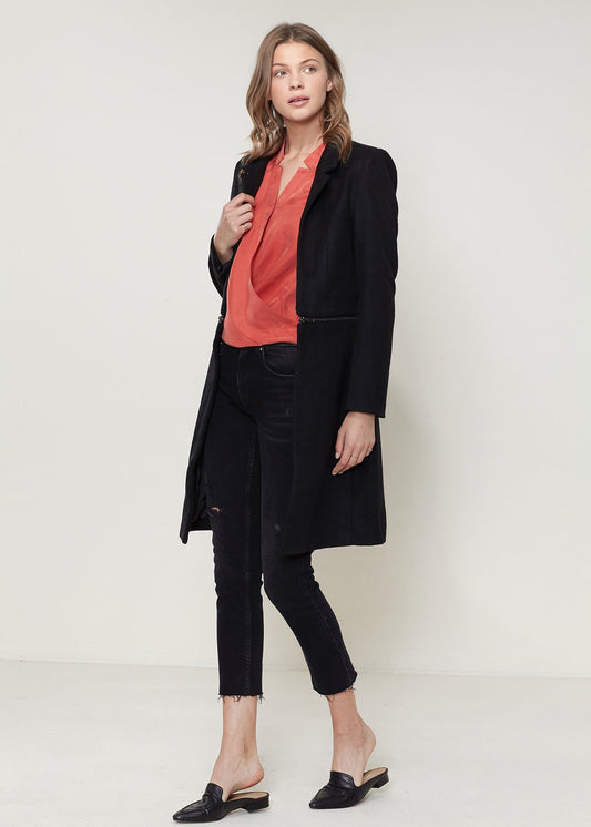 Women's Wool-blended Open Front Jacket In Black | Lemon Hera