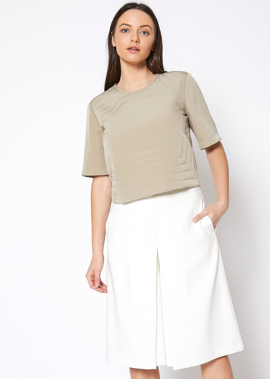 Women’s Embossed Short Sleeve Crop Top – Minimal Style, 100% Polyester