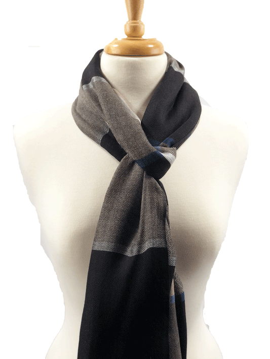 Black and Blue Classic Plaid Wool & Silk Scarf