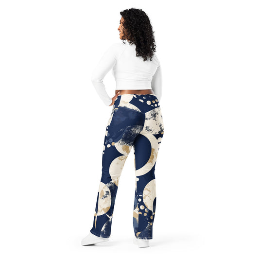 Womens Flare Leggings - Blue Beige Spotted Print | Grey Coco