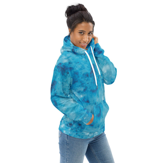 Womens Graphic Hoodie Blue Marble Print | Grey Coco