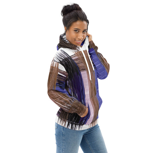 Womens Graphic Hoodie Rustic Brown Interweave Print | Grey Coco