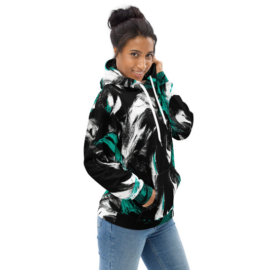 Womens Graphic Hoodie Black Green White Abstract Pattern | Grey Coco