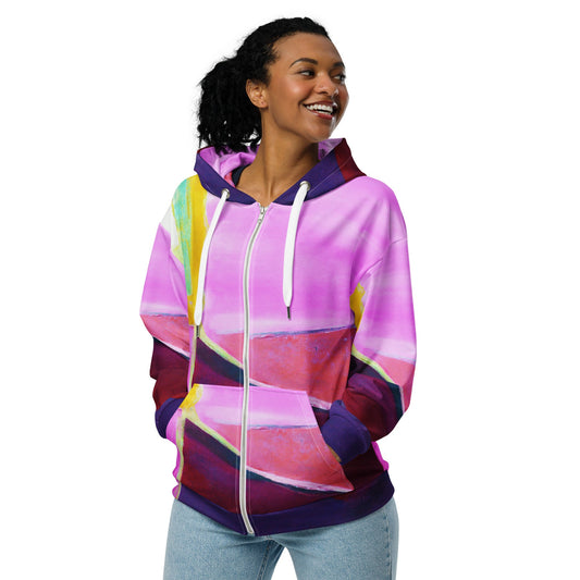 Womens Graphic Zip Hoodie Pink and Purple Pattern | Grey Coco
