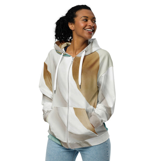 Womens Graphic Zip Hoodie Cream White Green Marbled Print | Grey Coco