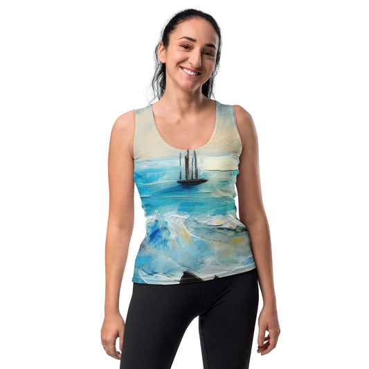 Womens Stretch Fit Tank Top - Blue Ocean Print | Comfortable & Stylish