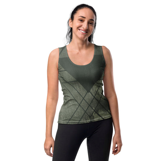 Womens Stretch Fit Tank Top - Olive Green Triangular Colorblock | Comfortable & Stylish