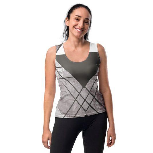 Womens Stretch Fit Tank Top - Ash Grey and White Triangular Colorblock | Comfortable & Stylish
