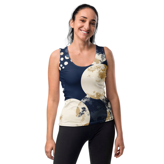 Womens Stretch Fit Tank Top - Blue Beige Spotted Print | Grey Coco