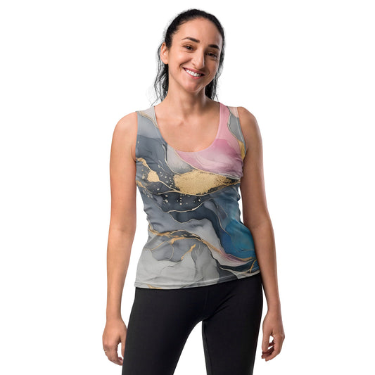 Womens Fit Tank Top - Marble Cloud of Grey Pink Blue 63389 | Stretchy & Comfortable