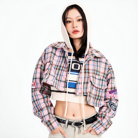 Fashion Brand Plaid Long Sleeve DressShirt Coat Jacket Men & Women | Carmine Juneberry
