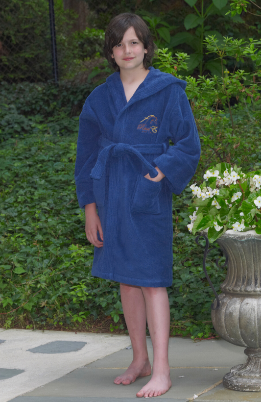 Raul E New York Boys’ Hooded Terry Robe – Navy Blue Turkish Cotton