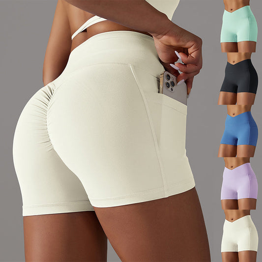 Yoga Shorts With Phone Pocket Design Fitness Sports Pants For Women