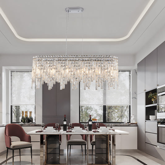 Silver Elegant Oval Crystal Chandelier, Modern Ceiling Light Fixture