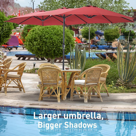 15ft Double Sided Patio Umbrella with Base Red