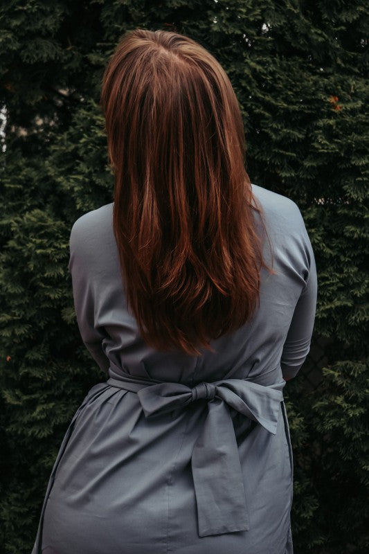 Gray Dress jacket 3/4 sleeve ties in front with po