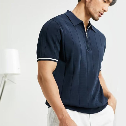 Fashion Short-sleeved Polo Shirt Summer Lapel Zipper T-shirt Tops Mens