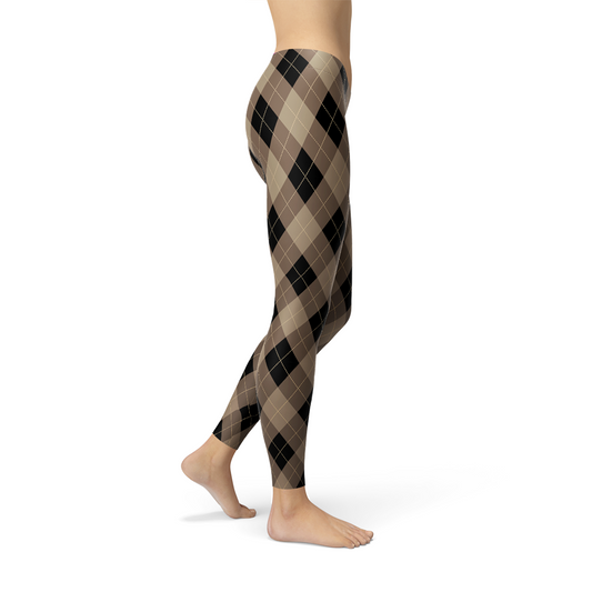 Womens Beige Brown Argyle Leggingsย |ย Maroon Sooty