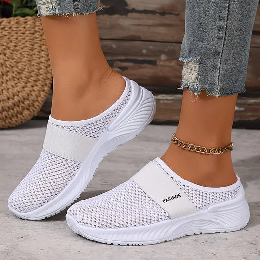 Women’s White Slip-On Sneakers – Breathable Mesh