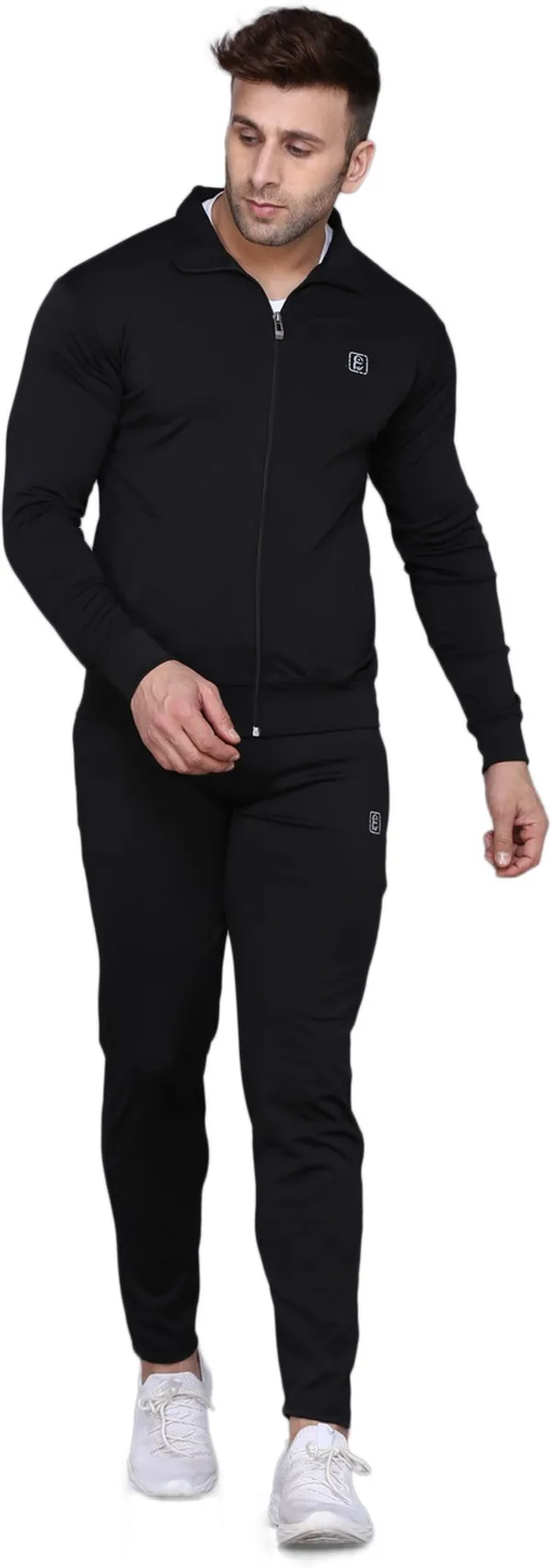 Black Polyester Track suit for Men (Color-Black) (Size-M)