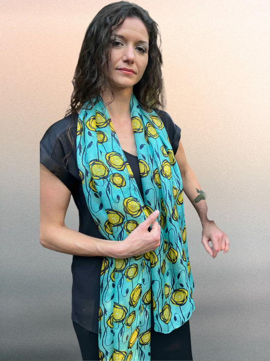 Sage and Yellow Tulip Silk Scarf