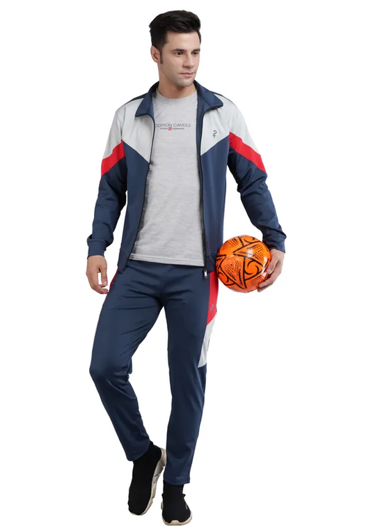 Black Polyester Track suit for Men (Color-BLU&L-GRY) (Size-M)