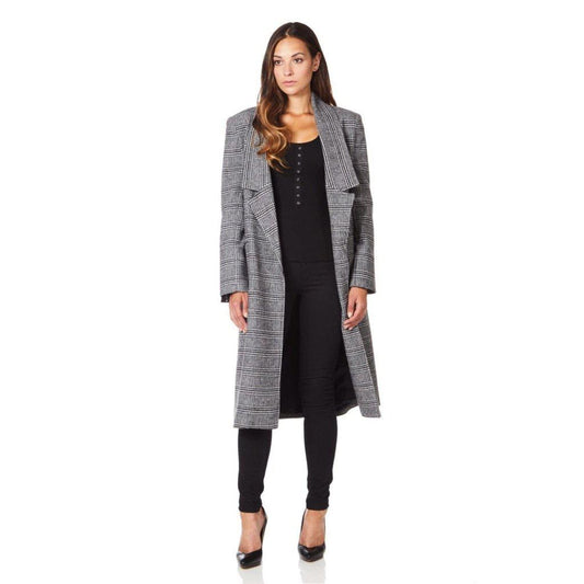 De La Creme - Womens Prince Of Wales Check Wrap Long Coat | Rose Eleusis