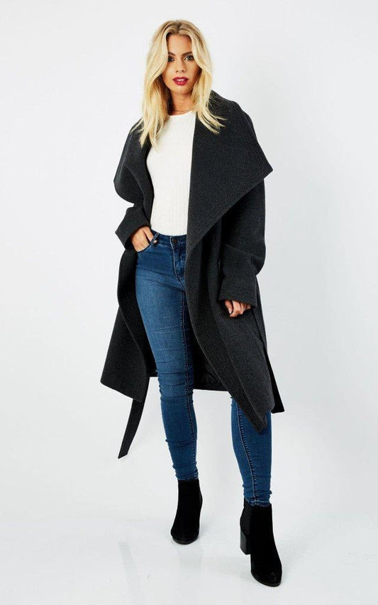 Wool Blend Large Lapel Duster Coat | Rose Eleusis