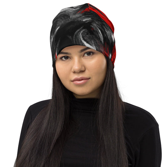 Double-layered Beanie Hat Decorative Black Red White Abstract