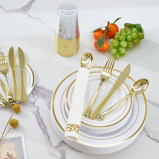 Gold/Silver Plastic Tableware Set - 350PC Gatherings of 50+people