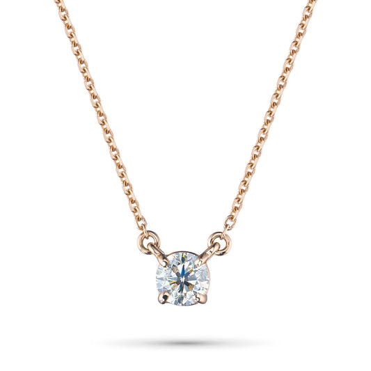 14K Yellow Gold Necklace with 1 Round-Cut Lab-Created Diamond 0.4