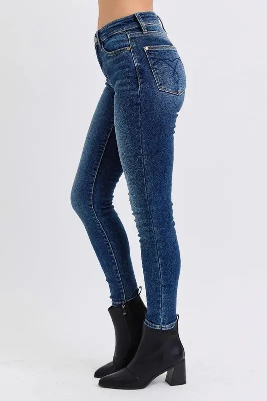 Judy Blue Mid-Rise Waist Skinny Jeans with Thermal – Full Size Run, Pockets | Crimson Medea