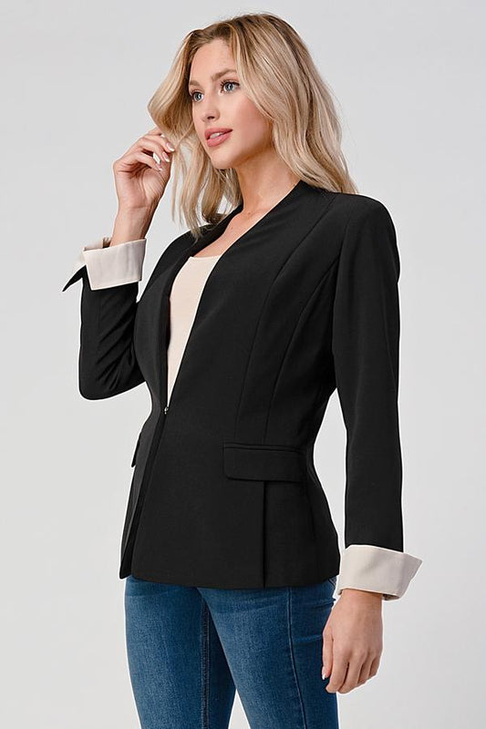 Women fashion blazer with collarless | Indigo Arrowwood
