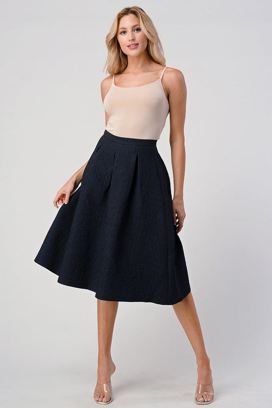 Textured A-Line Midi Skirt with Pleats | Indigo Arrowwood