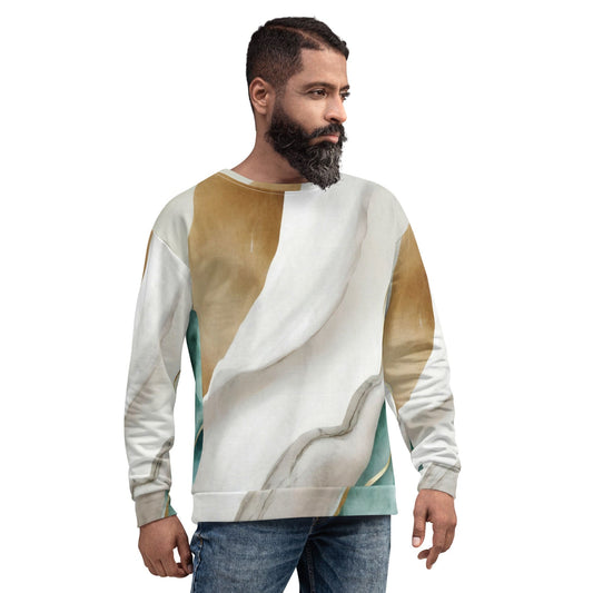 Graphic Sweatshirt for Men - Cream and White Marbled Pattern
