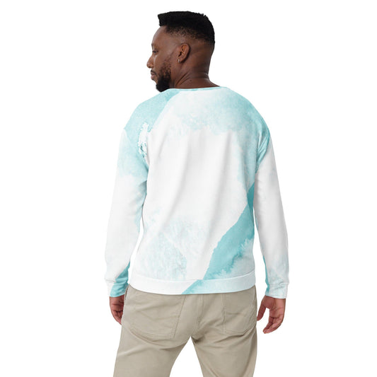 Graphic Sweatshirt for Men - Subtle Abstract Ocean Blue and White
