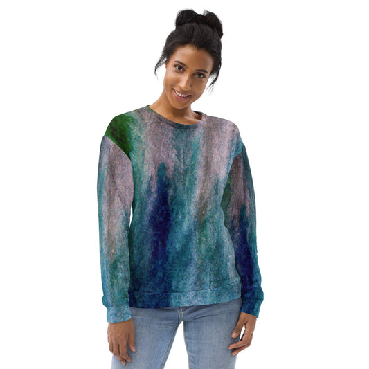Graphic Sweatshirt for Women Blue Hue Watercolor Abstract Print | Grey Coco