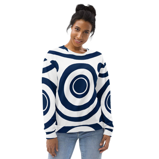 Graphic Sweatshirt for Women Navy Blue and White Circular Pattern | Grey Coco