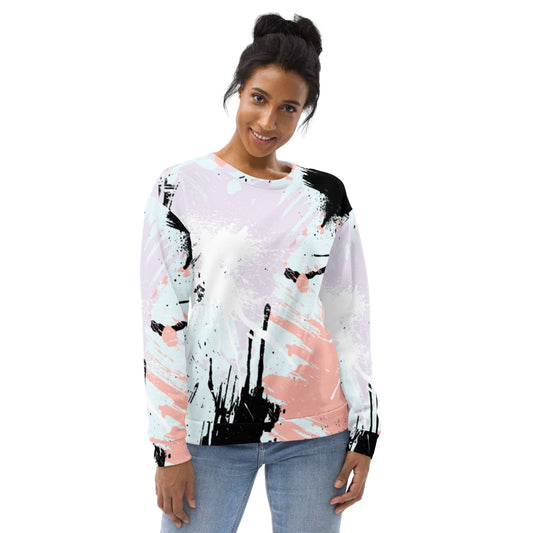 Graphic Sweatshirt for Women Pink Black Abstract Print | Grey Coco