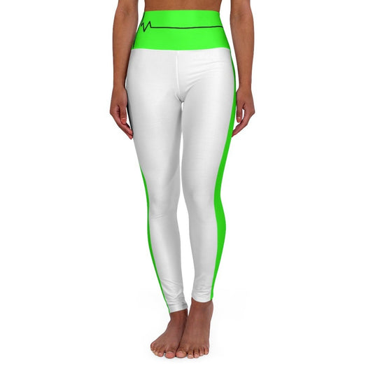 Womens High Waist Fitness Legging Yoga Pants - Neon Green White | Grey Coco