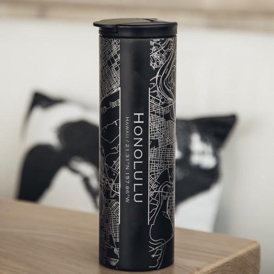 Honolulu - Hawaii Map Tumbler in Matte Black