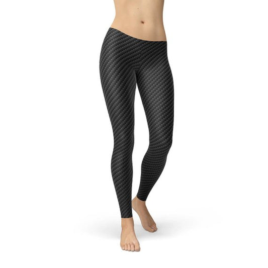 Womens Black Carbon Fiber Leggingsย |ย Maroon Sooty