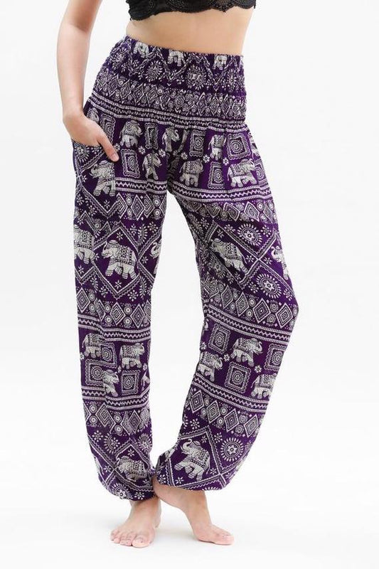 Purple Elephant Pants Harem Pants Boho Pantsย |ย Tan Smokey