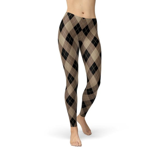 Womens Beige Brown Argyle Leggingsย |ย Maroon Sooty