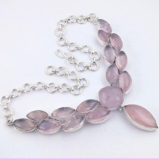 Rare Rose Quartz Gemstone Necklace in German 925 Silver - Inspired