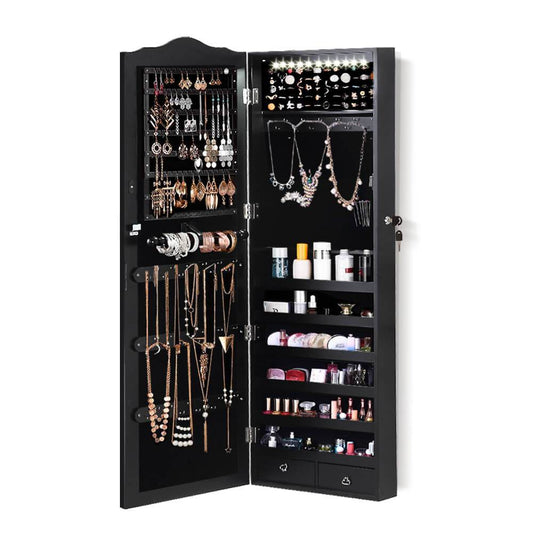 Mirror Jewellery Cabinet Makeup Storage Ear Ring Necklace Box Wall