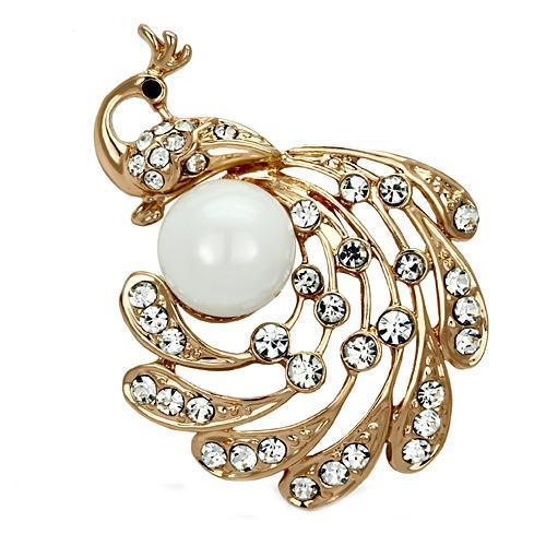 Flash Rose Gold White Metal Brooches with Synthetic Pearl in