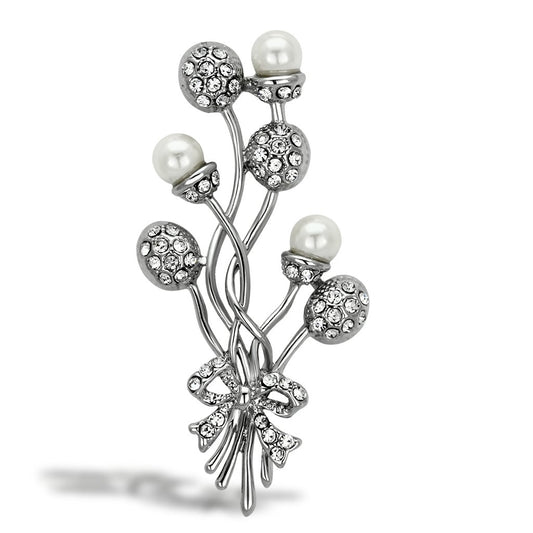 Imitation Rhodium White Metal Brooches with Synthetic Pearl