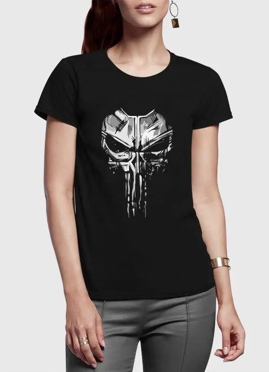 Skull Half Sleeves Women Black T-shirt – Super Soft 100% Cotton | Scorpius