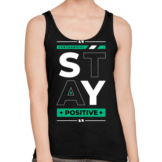 Womens Fitness Tank Top Graphic T-shirt | Stay Positive | Unisex Fit | Grey Coco
